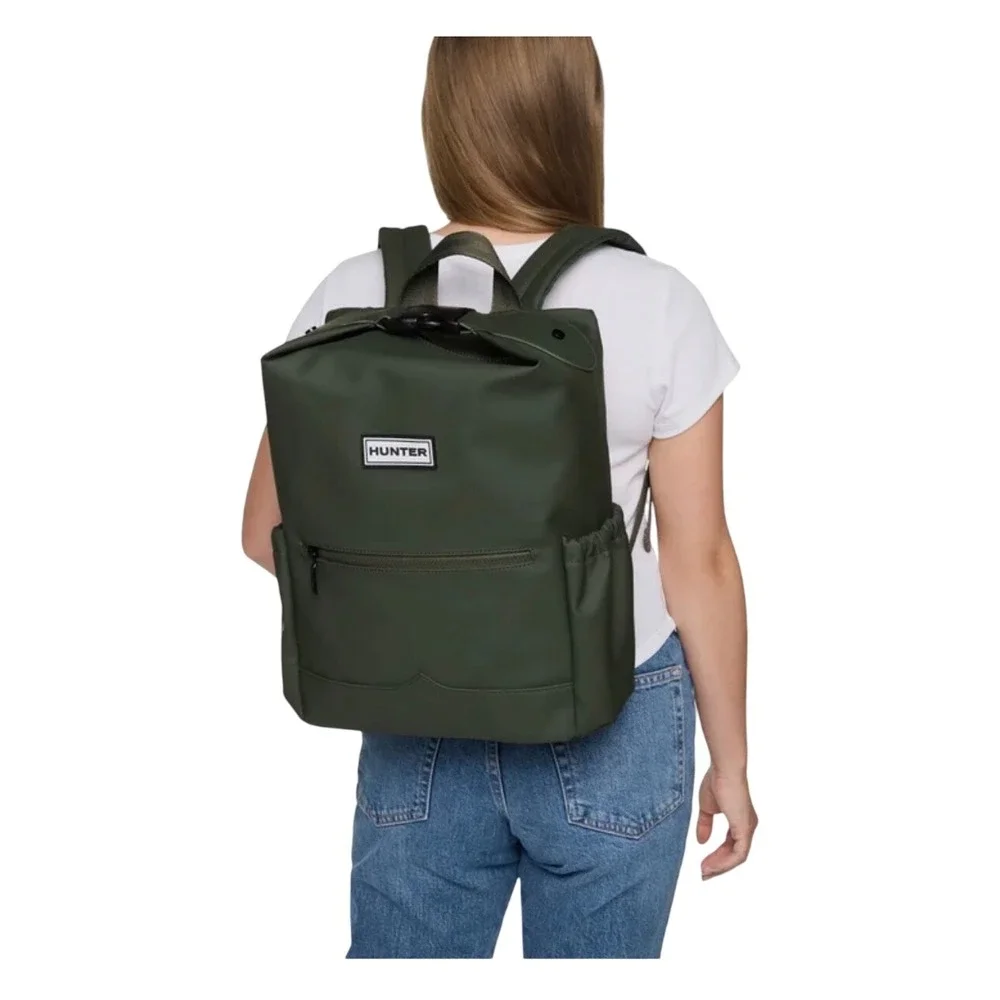 Hunter Top Clip Buckle Backpack Olive Green Water Resistant‎ Rubber Commuter Bag
